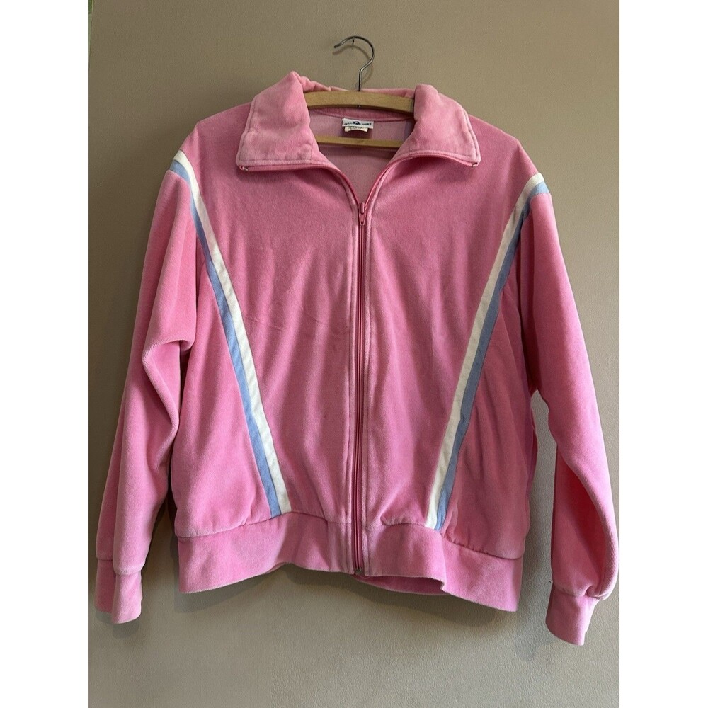 Vintage Stag Sport Velour Jacket Pink‎ Tracksuit Made in USA Size Large 80s 90s